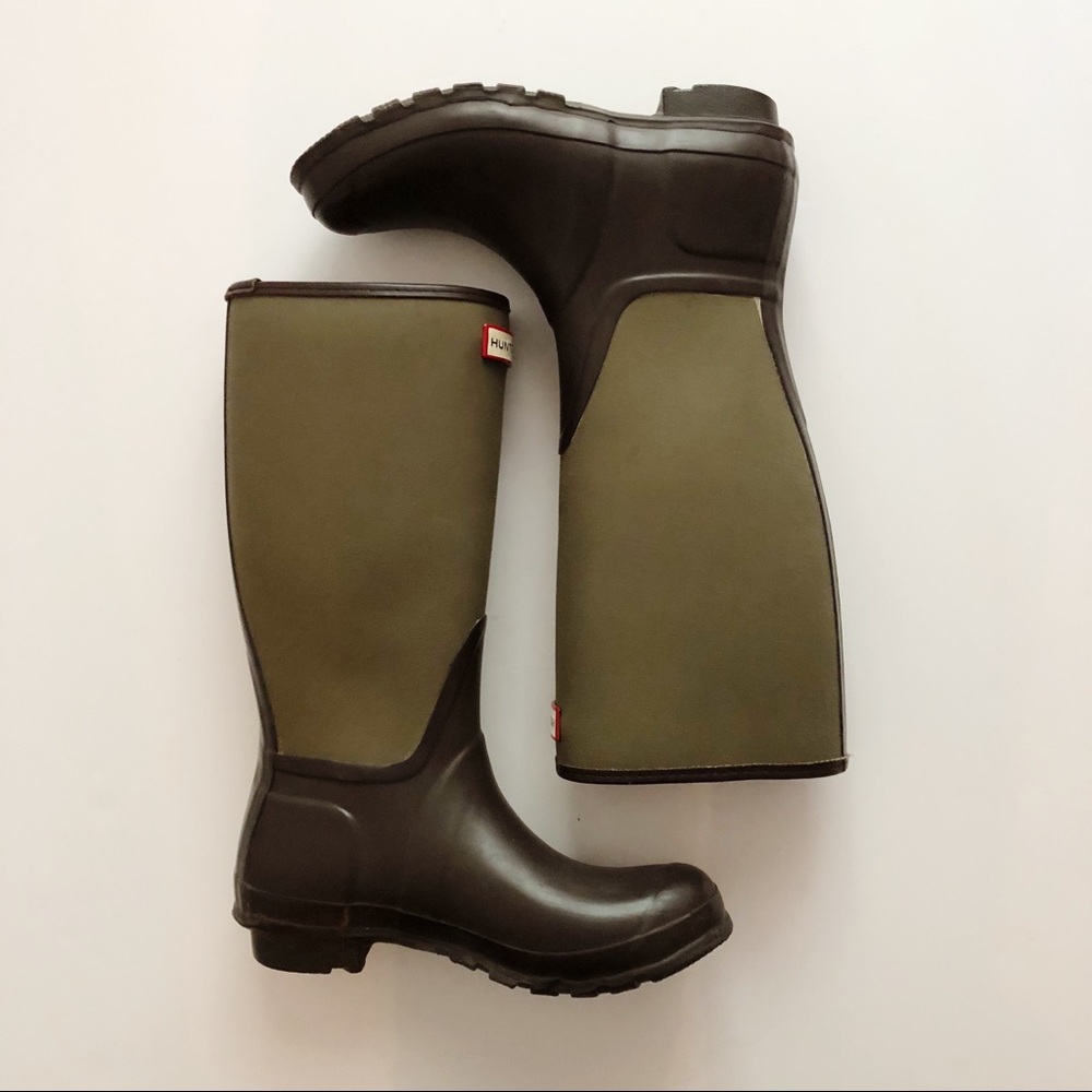 Hunter Arlen Rain Boots Army Green/Brown. Size 7.
